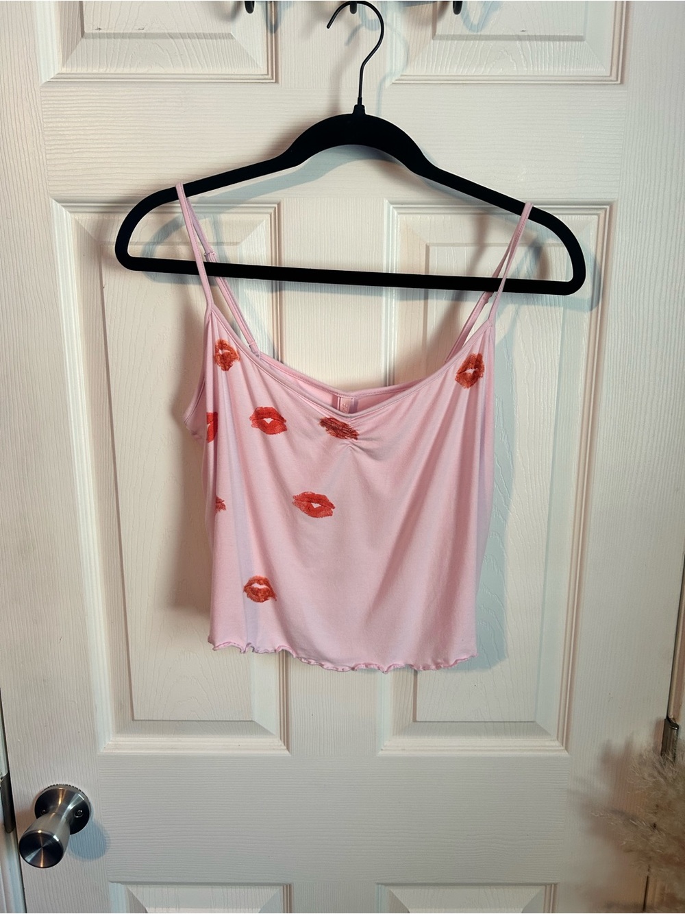 SKIMS Pink Cami with Red Lip Print